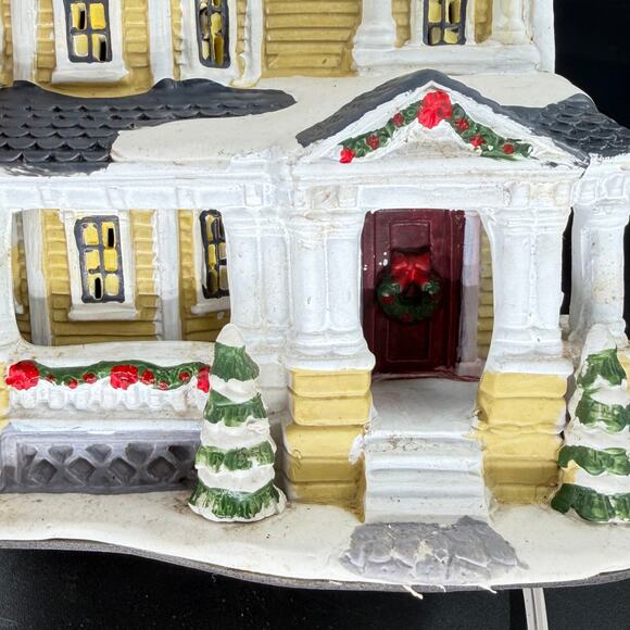 Ceramic Christmas Village House Decoration Yellow House Victorian Lighted Snow - Picture 7 of 12